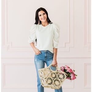 White bubble sleeve blouse